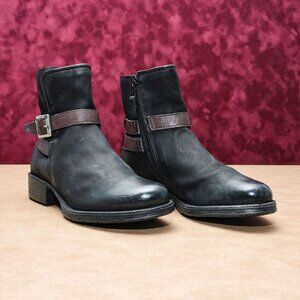 Miz Mooz Women Novo Black Leather Moto Biker Strap Zip Ankle Boots 6.5-7US EUR37